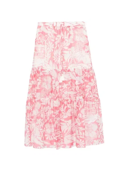 Spódnica midi Ermanno Firenze w kwiatki z nadrukiem do kolan różowa