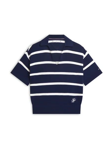 TOMMY HILFIGER Pulover albastru închis alb