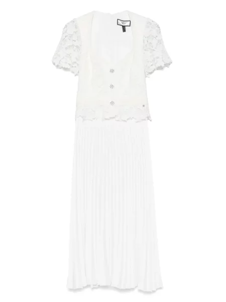 Rochie midi Nissa plisată din dantelă până la genunchi alb