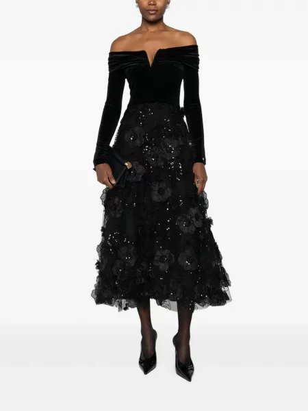 Rochie Nissa cu model floral de costum negru