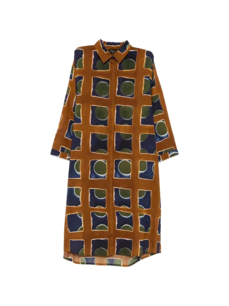Rochie midi Yavi cu imprimeu geometric maro