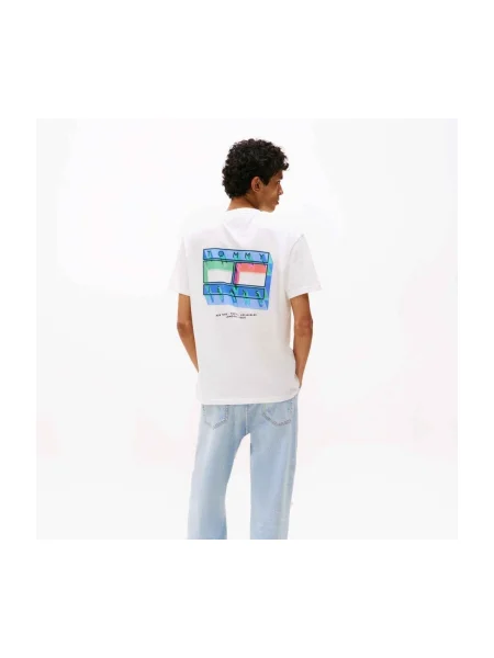 Tommy Jeans Tricou ecru / albastru regal / verde deschis / roșu deschis alb
