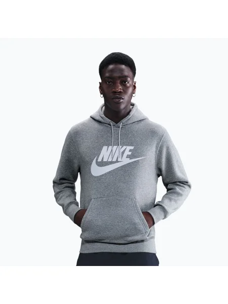 Мъжки суитшърт Nike Club Pullover Hoodie dark grey heather/light smoke grey/white бяло