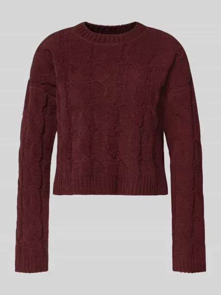 Sweter z dzianiny o kroju regular fit ze ściegiem warkoczowym model ‘ELLY’ Only bordowy