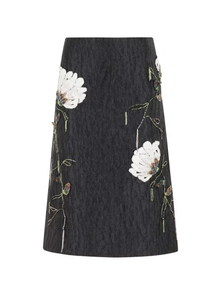 Fustă midi Simkhai cu model floral până la genunchi negru