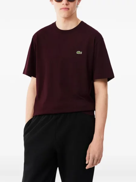 Тениска Lacoste с кръгло деколте с автограф червено