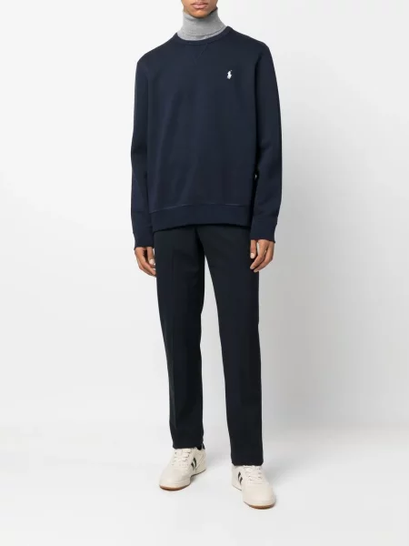Siuvinėtas megztinis Polo Ralph Lauren apvaliu kaklu mėlyna