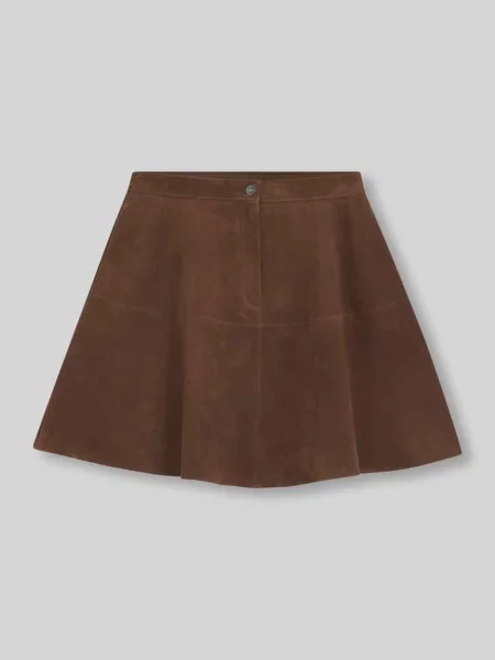 Krój regular fit spódnica mini o linii a z skóry welurowej Hugo brązowa