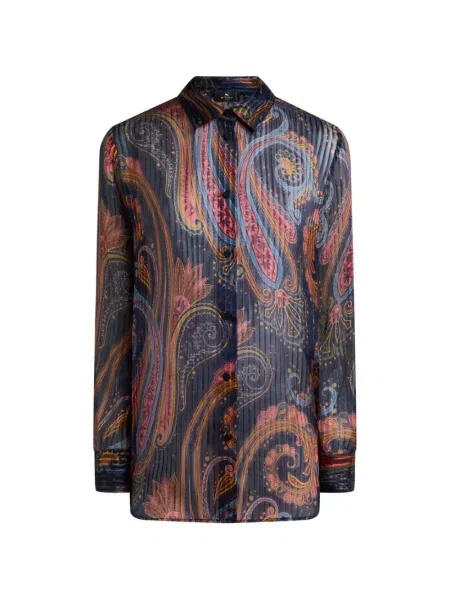Cămașă Etro de mătase cu model paisley albastru