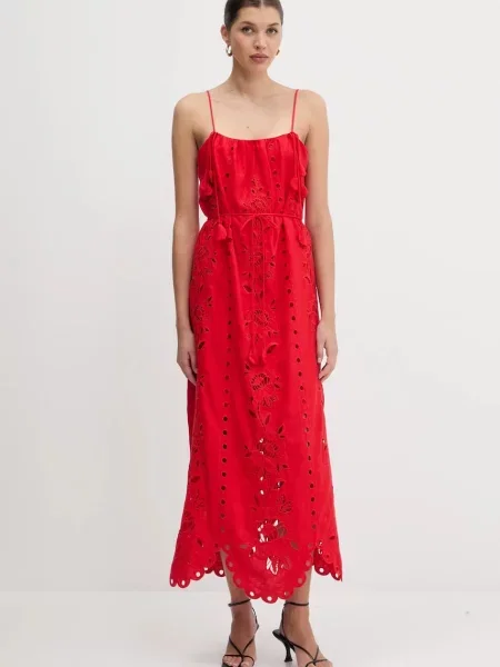 Farm Rio rochie din in maxi evazați roșu