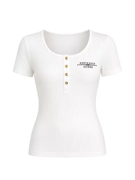 Tricou Guess tricotate cu imagine alb