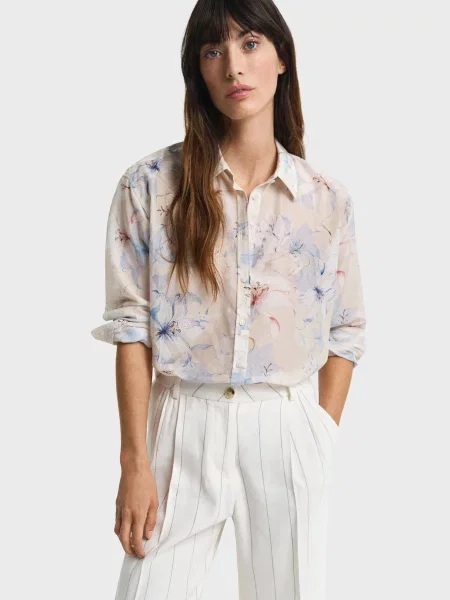 Блуза Gant в квіточку з принтом бежева