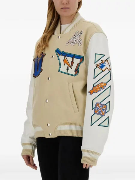 Geacă bomber Off-white cu aplicații alb