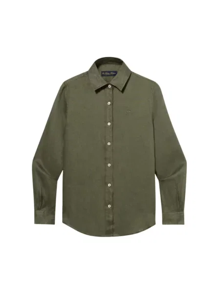 Lniana koszula Brooks Brothers z logo zielona
