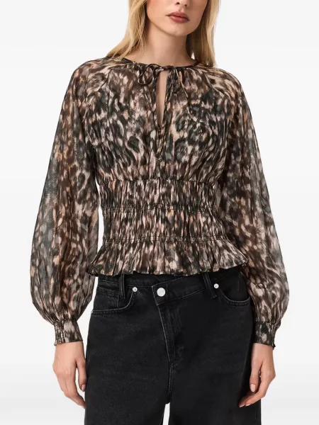 Bluză Allsaints cu imagine cu model leopard maro