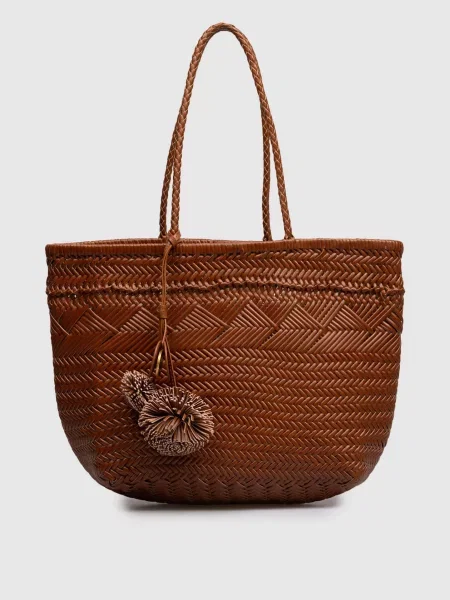 Шкіряна плетена сумка-тоут Paloma з брелоком Gianni Chiarini коричнева