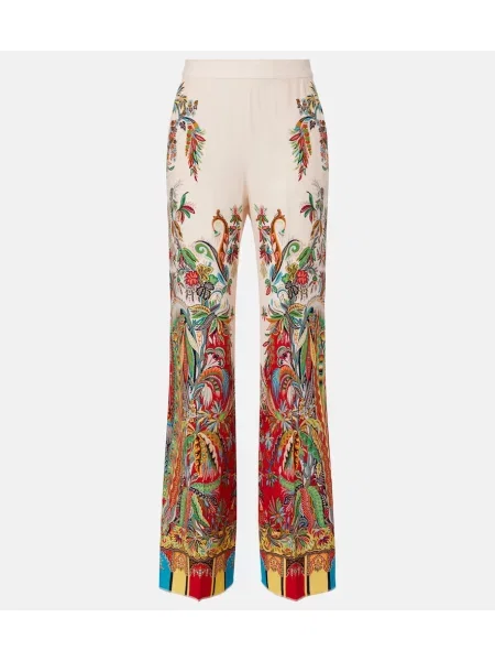 Pantaloni palazzo Etro de mătase cu imagine