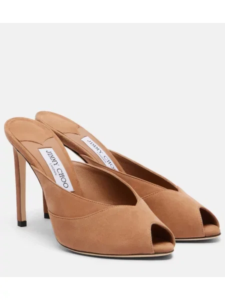Papuci tip mules Jimmy Choo din piele de căprioară bej