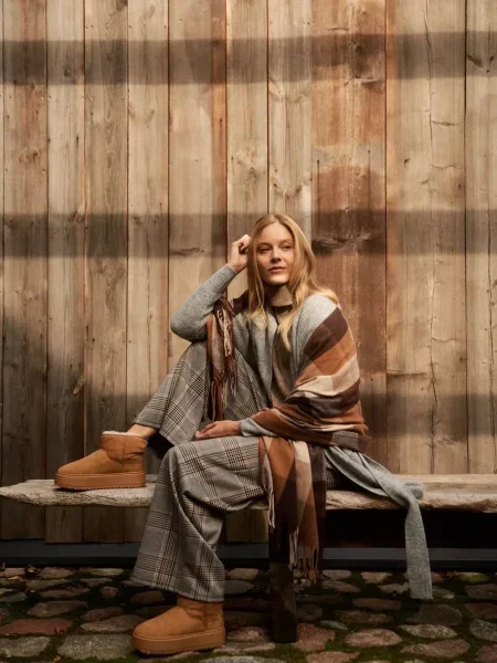 Fular Marisse în carouri elegant maro