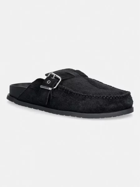 Tommy Jeans natikači iz semiša BIND MULE WASHED SUEDE črna