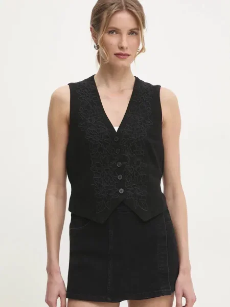 Елек с лен Answear Lab с едно копче черно