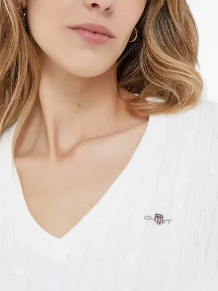 Pulover Gant cu decolteu în V alb