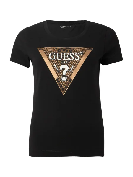GUESS Tricou maro / auriu alb negru