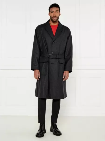 HUGO De lână palton Mars gri