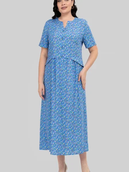 Сукня міді All Posa віскоза/модал блакитний