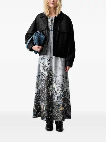 Rochie maxi Munthe cu imagine cu imprimeu abstract gri