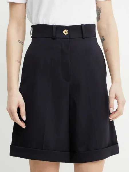 Patou pantaloni scurți din lână femei marin neted high waist albastru