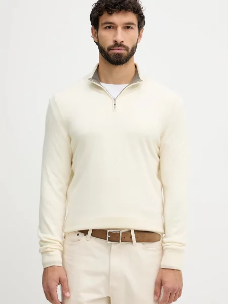 Bluza z kołnierzem o kroju regular fit z mieszanki żywej wełny i kaszmiru model ‘HEMARLO’ Boss biała