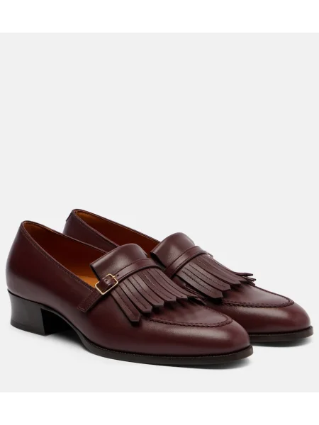 Pantofi loafer Loro Piana cu franjuri din piele bordo