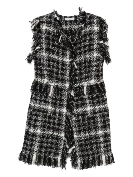 Palton Charlott cu franjuri din tweed negru