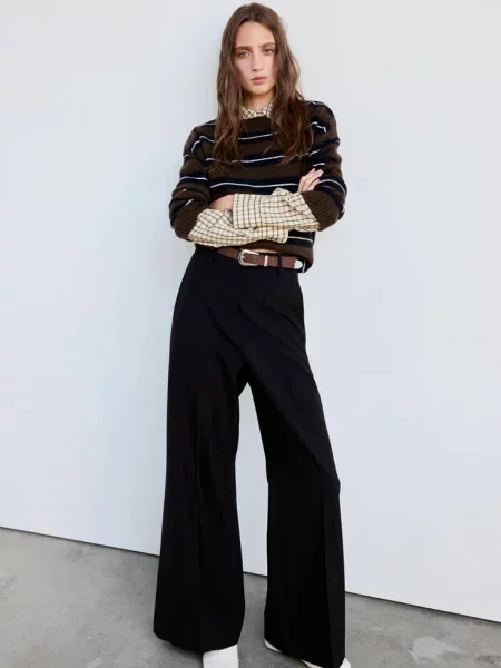 Sweter w pasy okrągły dekolt Kobieta XXS MANGO brązowy