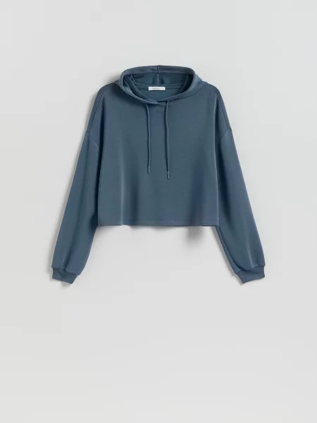 Reserved Короткий світшот з віскозою темно-синій синій