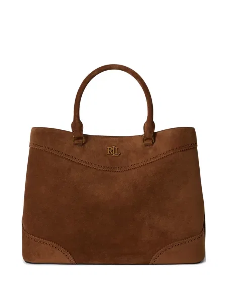 Geantă shopper Lauren Ralph Lauren din piele de căprioară maro