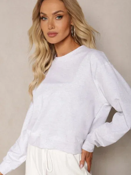 Jasnoszara Oversize Bluza z Bawełny o Krótkim Fasonie Sibolla szara