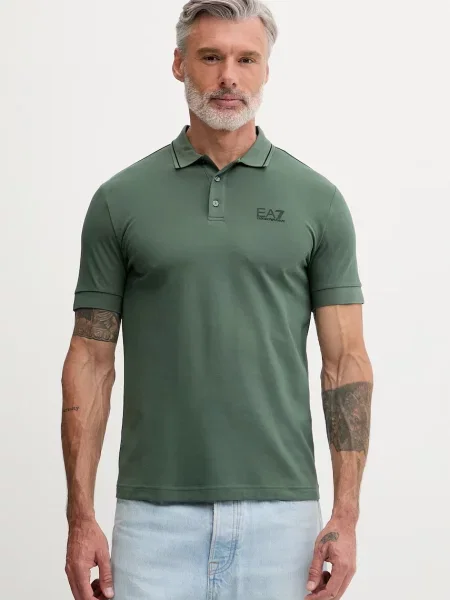 Emporio Armani polo majica iz bombaža z elastanom zelena