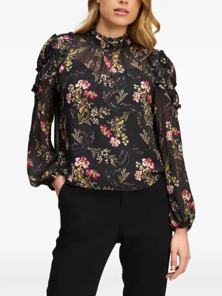 Top Cinq A Sept cu model floral cu imagine negru