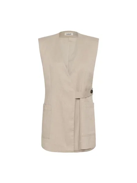 Kamizelka Soaked In Luxury wełniana z dekoltem w serek beżowa