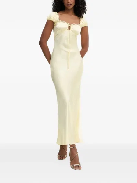 Rochie Bardot din dantelă galben