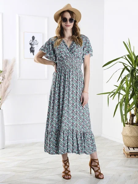 Rochie midi Resti cu model floral până la genunchi de costum alb