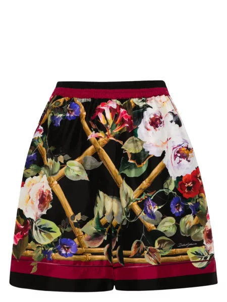 Pantaloni scurți Dolce & Gabbana de mătase cu model floral cu imagine negru