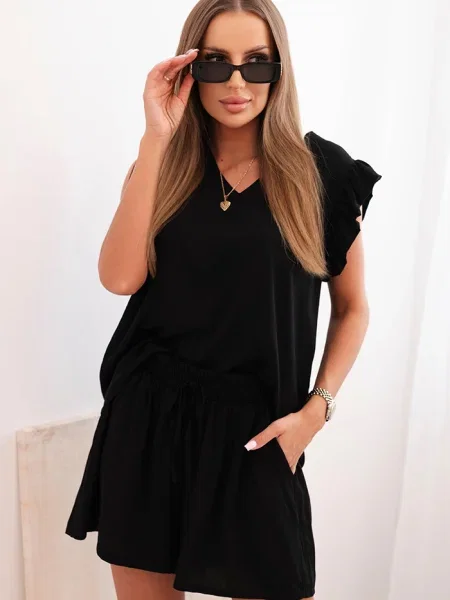 Krótka bluzka Kesi Włoski z falbankami czarna