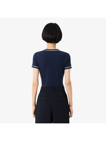 Lacoste T-Shirt Z Okrągłym Dekoltem Slim Fit granatowy