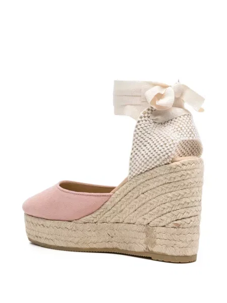 Espadrilky Manebi na klínovém podpatku s vázáním růžové