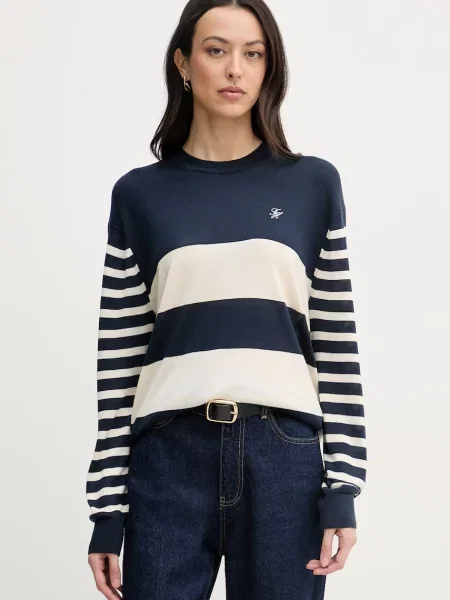Tommy Hilfiger πουλόβερ γυναικείο με πρόσμιξη μεταξιού μπλε