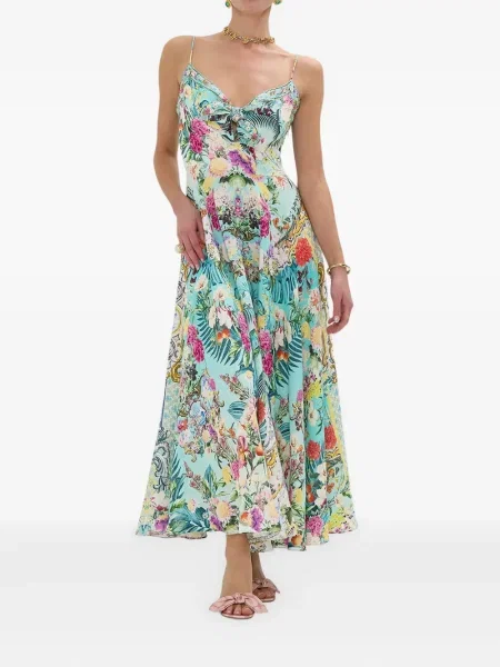 Rochie maxi Camilla cu model floral albastru