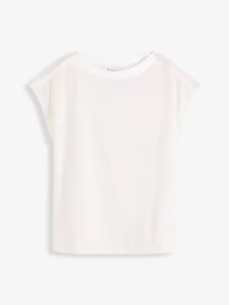T-shirt z satynowym karczkiem biała